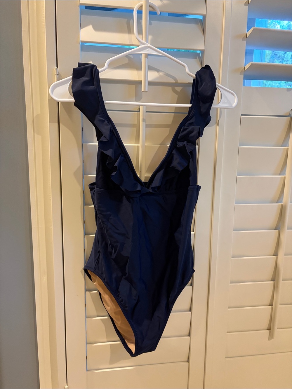 J. Crew Navy Ruffle One-Piece Swimsuit